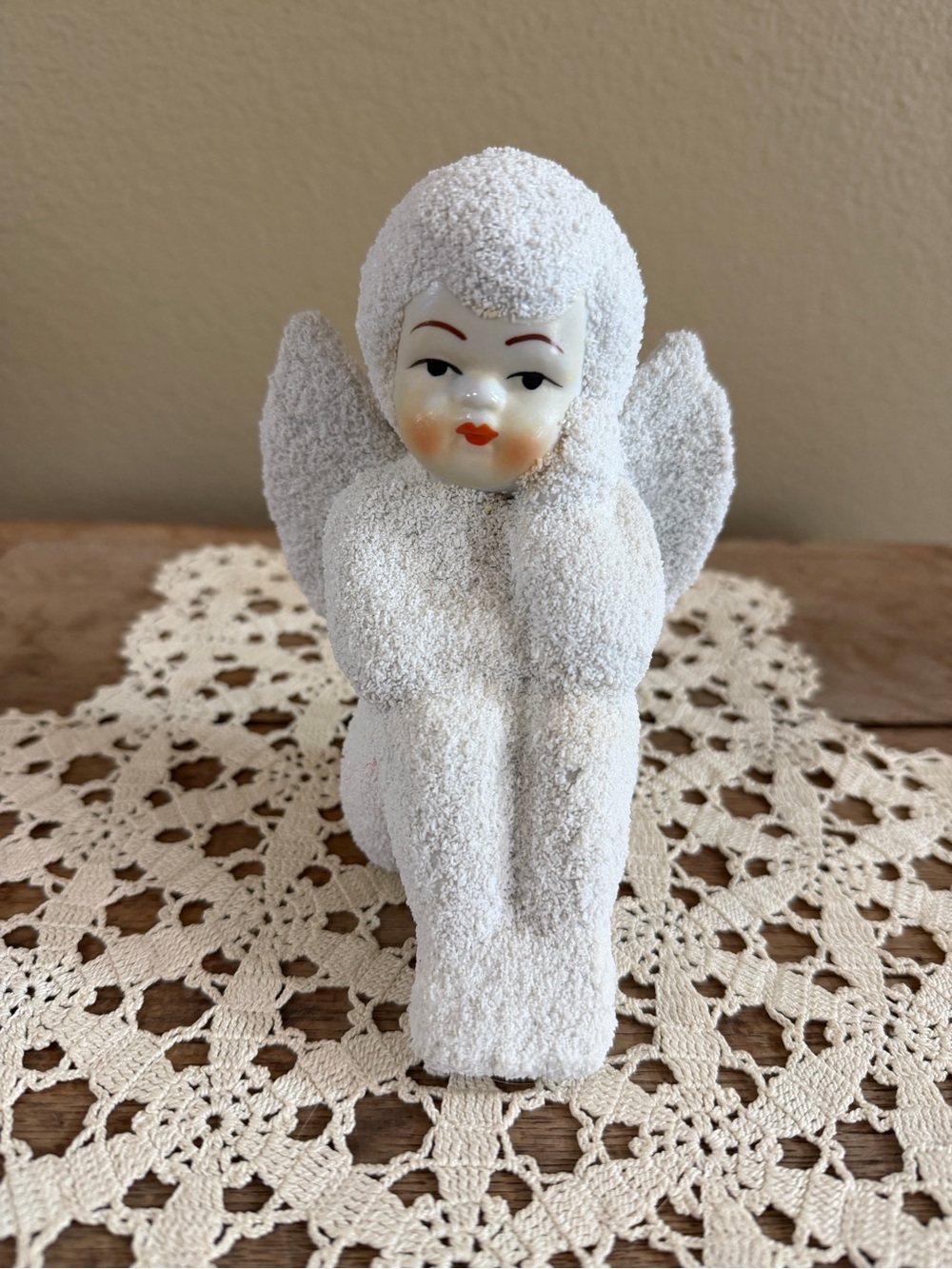 Vintage White Textured Angel Figurine Holiday Decor